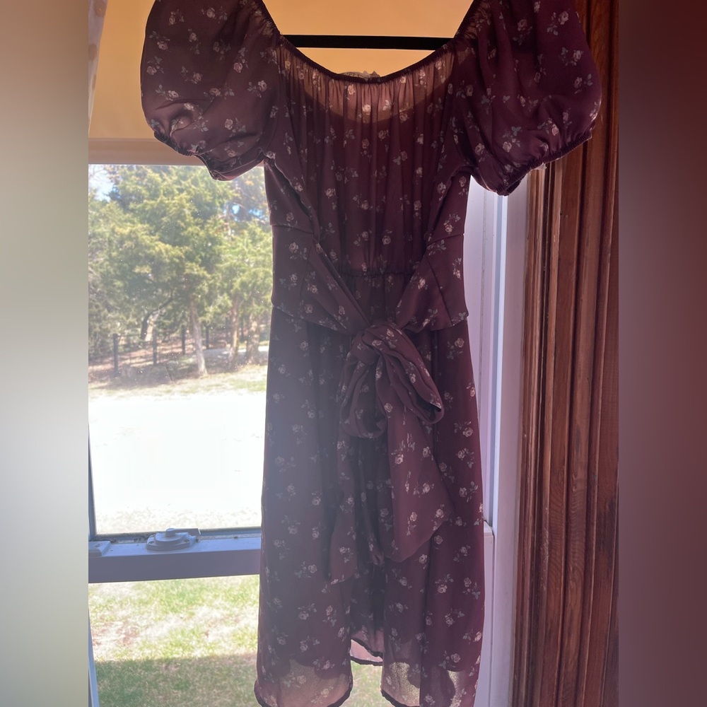 Altar'd State Plum Floral Puff-Sleeve Mini Dress